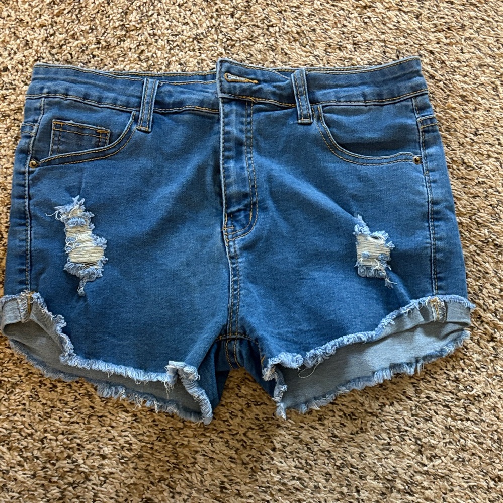 SHEIN Blue Ripped Jean Shorts